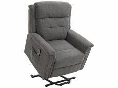 Fauteuil releveur électrique inclinable - repose-pied ajustable - télécommande - fauteuil de relaxation - tissu polyester aspect lin gris chiné