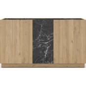 Homifab - Buffet 3 portes effet bois et marbre noir 140 cm - Dilan - Noir