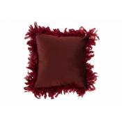 Jolipa - Coussin carré avec bords plumes en polyester bordeaux 45x45cm - Rouge