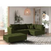 Lisa Design - Rune - canapé d'angle - avec pouf d'appoint - 4 places - style scandinave - droit - vert olive - Vert Olive