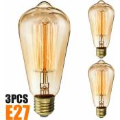 Lot de 3 Vintage Edison Ampoules Ampoule 40W E27 Vis