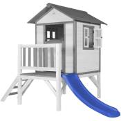 Maison Enfant Beach Lodge xl en Blanc avec Toboggan Bleu Maison de Jeux en Bois ffc pour Les Enfants Maisonnette / Cabane en Bois - AXI