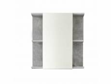 Meuble de salle de bain - armoire de toilette avec miroir en mélaminé blanc brillant-gris. L-h-p:60-62-20cm