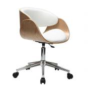 Miliboo - Chaise de bureau à roulettes design blanc, bois clair et acier chromé bent - Bois clair / blanc