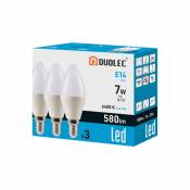Pack 3 Ampoules Bougie Led Duolec E14 lumière froide 7W - talla