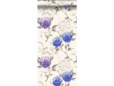 Papier peint hortensias bleu profond et violet - 128022 - 53 cm x 10,05 m 128022