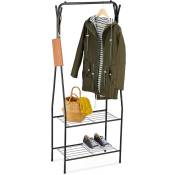 Portemanteau en métal (fer), portant à vêtements, 2 étagères, 4 crochets, h x l x p : 158 x 60 x 33 cm, noir - Relaxdays