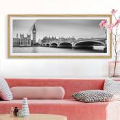 Poster encadré - Ponte di Westminster e il Big Ben Dimension HxL: 20cm x 50cm, Couleur cadre: Chêne