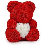 Promo Linge - Ours en Rose avec Coeur dans sa boîte –Saint Valentin, Mariage, Noël, Cadeau, Anniversaire, Fête des Mères – H20cm - rouge .