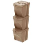 Sortibox Lot de 3 poubelles pour le recyclage avec rabat 25L chacun 39x29x45 cm - Marron - Keden