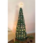 Spetebo - Sapin de Noël en spirale 150 cm avec 120 led et pointe étoile - vert - sapin de Noël artificiel blanc chaud éclairé pour l'extérieur et