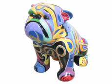 Statue chien bulldog avec tags abstraits multicolores