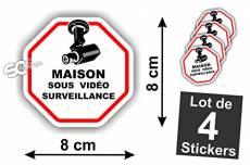Sticker Vidéo-Surveillance Maison Autocollant (Lot de 4 Stickers)