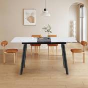 Table à manger extensible, marbre dégradé blanc et noir, structure en acier noir, 110/140x75x77cm