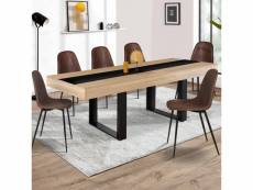 Table à manger extensible phoenix 6-10 personnes bois et noir bande centrale noire 160-200 cm
