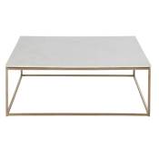 Table basse carrée en marbre blanc et métal coloris