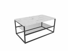 Table basse cunha l95xp55cm métal noir et bois effet marbre blanc