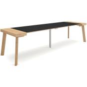 Table console extensible, Console meuble, 300, Pour 14 personnes, Pieds en bois, Style moderne, Chêne et noir - Skraut Home