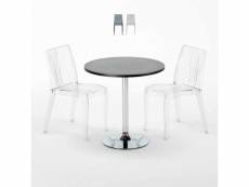 Table ronde noire 70x70cm avec 2 chaises colorées et transparentes set intérieur bar café dune gold