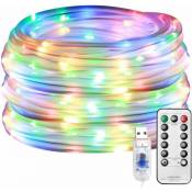 Télécommande 100 lumières (blanc chaud) Guirlande lumineuse tube usb 8 fonctions 100 lumières,pour l'intérieur et l'extérieur, décoration de vacances