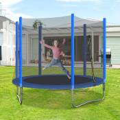 Trampoline pour enfants 246 x 246 x 213 cm(LxLxH) Bleu Trampoline de jardin extérieur avec porte zippée Kit trampoline rond Filet de sécurité et tour