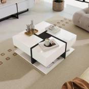 Verslife - Table basse, meuble de rangement pour salon, avec 4 tiroirs, table d'appoint avec designed de ligne unique-blanc