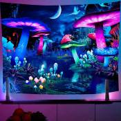 150X100cm Tapisserie Champignon Tenture Murale Psychédélique - multicolore Fluorescence tapestry uv Hippie Tapisseries Murales foret Indienne Tenture