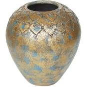 Beliani - Vase Décoratif Bleu et Doré en Terre Cuite de 30 cm Forme Ronde Style Antique Effet Vieilli