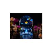 Boules du système solaire - Boule de cristal pour enfants avec base de lampe à led, sphère en verre transparent de 80 mm (3 pouces) pour cadeaux