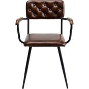 Chaise avec accoudoirs en cuir marron et acier noir