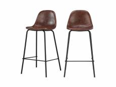 Chaise de bar mi-hauteur henrik en cuir synthétique marron 65 cm (lot de 2)
