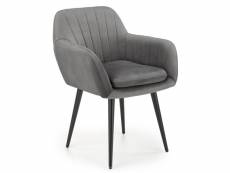 Chaise en velours gris avec coussin d'assise et pieds en métal noir amy 125