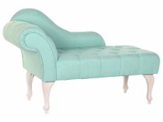 Chaise longue, méridienne en polyester vert et bois naturel - longueur 119 x profondeur 55 x hauteur 77 cm