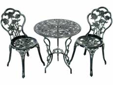 Costway ensemble de bistrot pour jardin de 3 pièces en fonte aluminium avec 2 chaises et 1 table ronde et terasse, rose en fonte