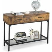Costway - Table Console Industrielle 2 Tiroirs, Console