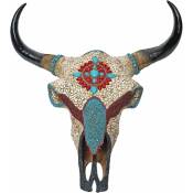 Décoshop26 - Déco crâne de vache tête de taureau trophée avec mosaïque polyrésine 51x50x25cm