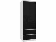 Eline - armoire 2 portes style moderne chambre à coucher - 60x180x51 - 2 tiroirs - dressing - noir