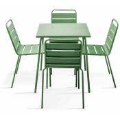 Ensemble table de jardin et 4 chaises en métal vert cactus - Palavas - Vert Cactus