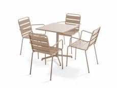 Ensemble table de jardin et 4 fauteuils en métal taupe - palavas