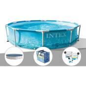 Kit piscine tubulaire Intex Metal Frame Ocean ronde 3,05 x 0,76 m + Bâche de protection + Bâche à bulles + Kit de traitement au chlore