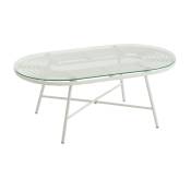 Les Tendances - Table de jardin ovale métal et verre blanc Hiro l 90 cm