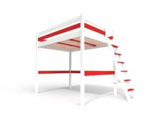 Lit mezzanine bois avec échelle sylvia 160x200 blanc,rouge
