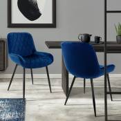 Lot 2x chaise de salle à manger aspect velours bleu foncé fauteuils salon/bureau