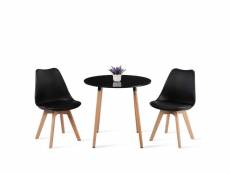 Lot de 2 chaises design contemporain nordique scandinave - pieds en bois de hêtre massif - noir