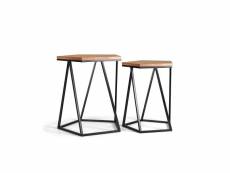 Lot de 2 tables basses tables basses geometric design bois de cèdre fer forgé fer forgé salon industriel moderne