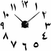 Memkey - Grande Horloge Murale diy Silencieuse Moderne Sticker 3D Home Office Decor Cadeau, (Noir)