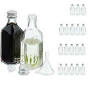 Mini bouteilles en verre, lot de 20, petites fioles à remplir, 50 ml, bouchon à vis, transparent/argenté - Relaxdays