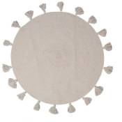Ostaria - Tapis rond pompons gris coton D90 - Gris