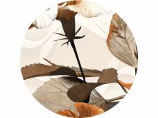 Papier peint panoramique rond adhésif feuilles beige, blanc et marron - 601142 - ø 140 cm 601142