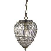 Pineapple - Suspension à 1 ampoule au plafond en laiton antique avec cristaux de verre, E14 - Searchlight